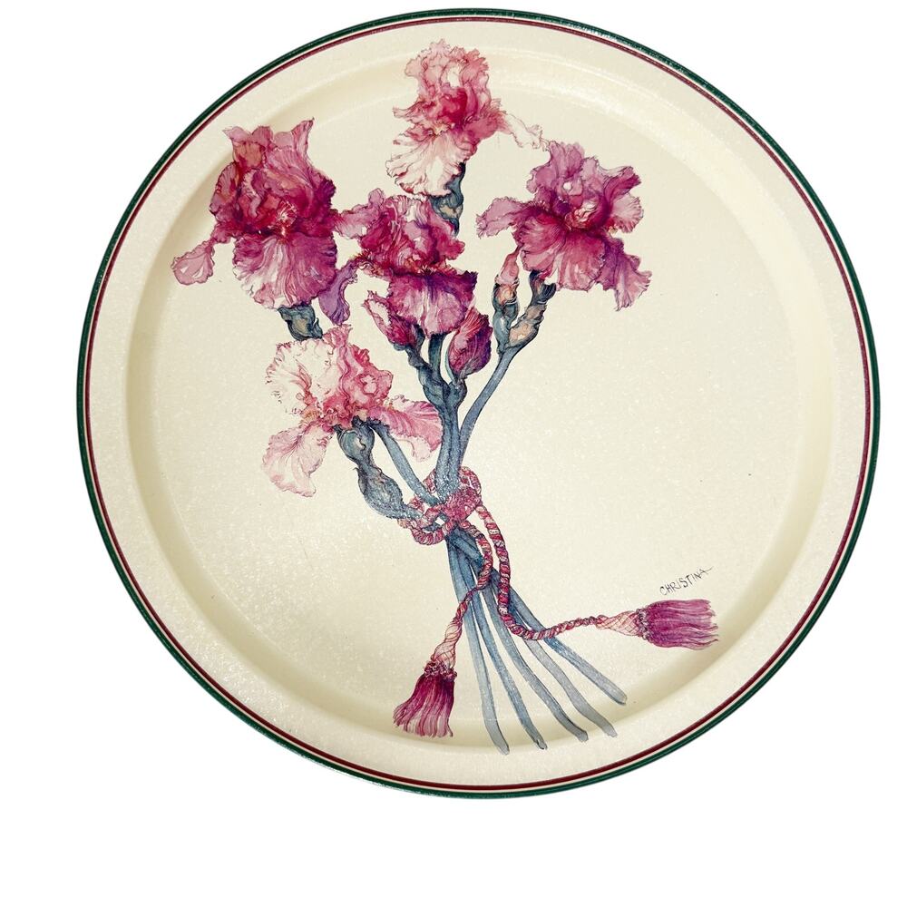 vintage Royal Iris metal Serving Display round Tray 1992 Potpourri Press